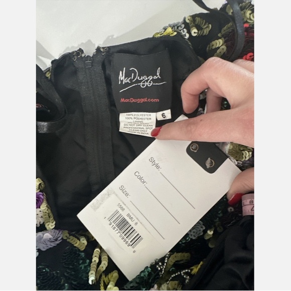 NWT $598 Mac Duggal [ 6 ] Floral‎ Sequined Cutout Long Sleeve Gown Black - Picture 5 of 16